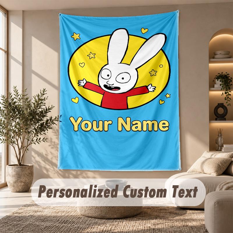 Simon Super Rabbit Tapestry, Personalized Custom Text, Wall Hanging Tapestry For Living Room Home Wall Decor