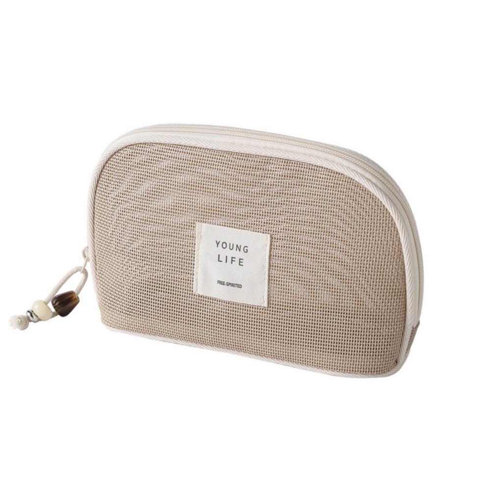 

Lightweight Transparent Mesh Cosmetic Bag Solid Color Cosmetic Cases Mesh Makeup Bag Camping Style C Apricot