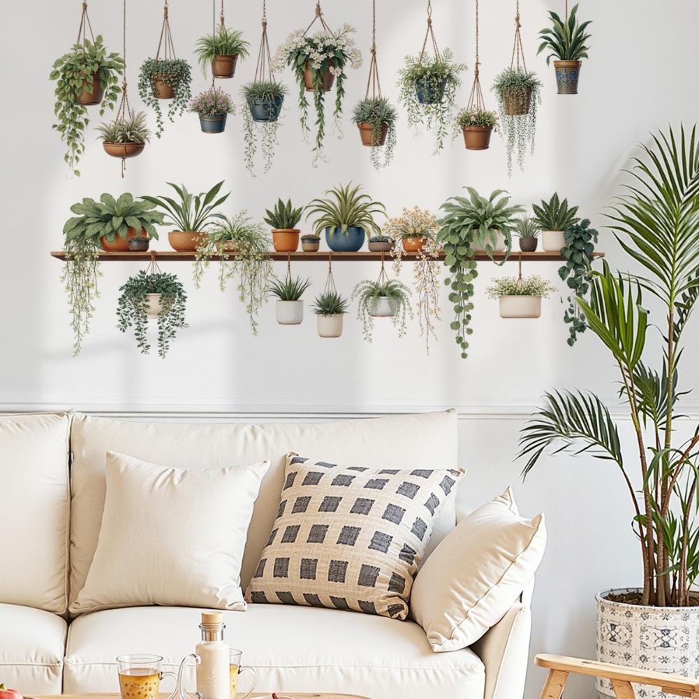 Interior Design Green Plants Wall Decal Easy Application Wall Stickers Artificial Creative Customization Stickers