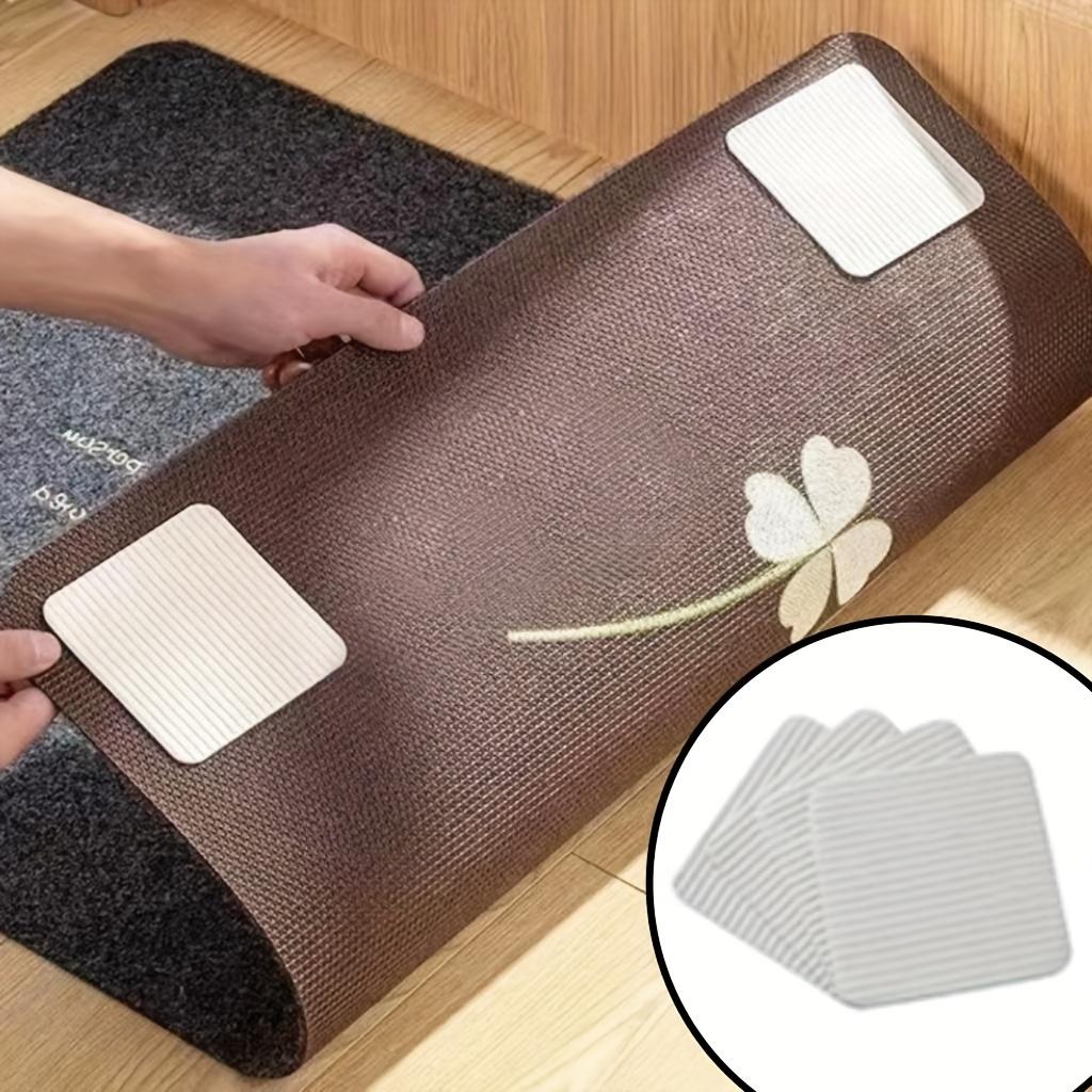 4pcs Ultra-Thin Non-Slip Carpet Gripper Pads, 2mm Invisible Anti-Curling Adhesive Strips, Washable & Reusable for Home, Office