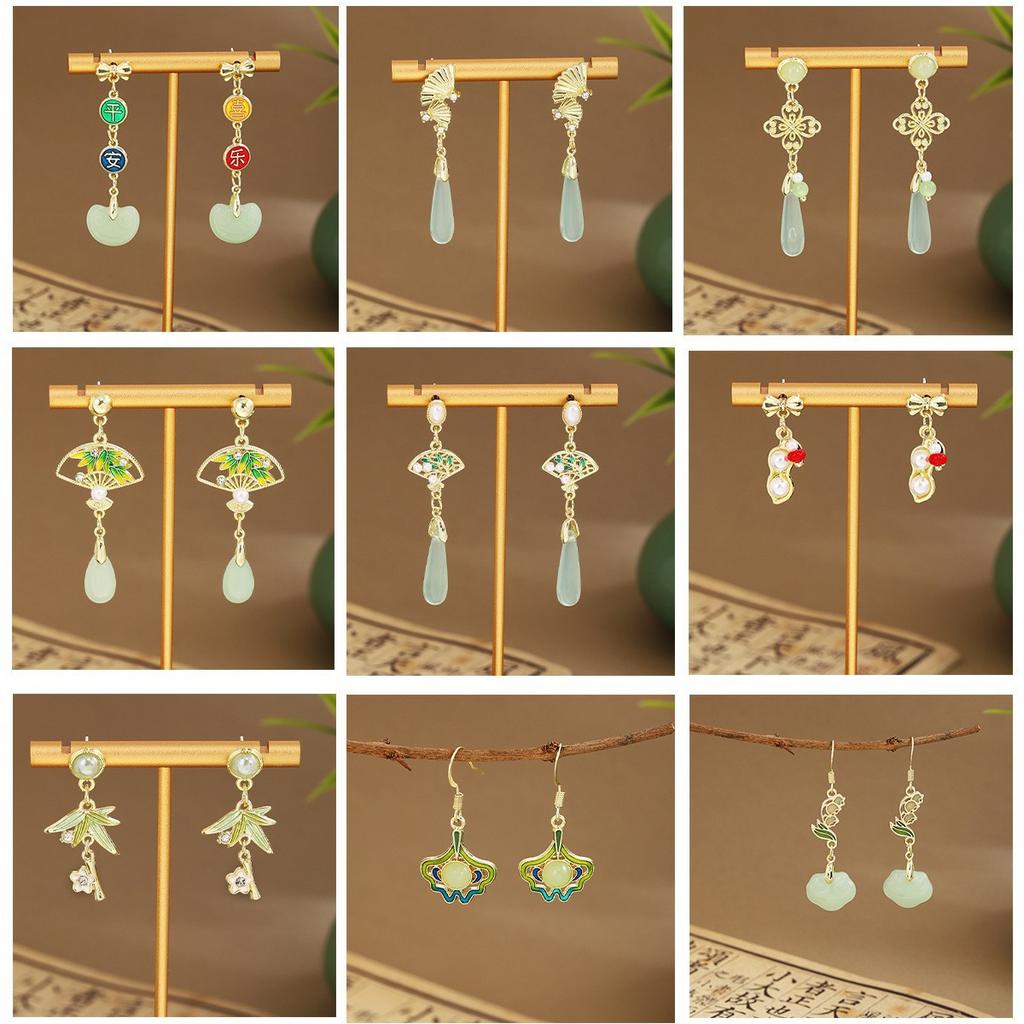 New Chinese Flower Water Drop Pearl Stud Earrings Light Luxury Chinese Style Temperament Earrings Versatile High Sense National Tide Earrings Women
