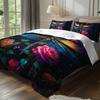 3Pcs Colorful Dragonfly And Rose Floral Bedding Duvet Cover Set, Featuring A Dragonfly Rose Garden Design. This Floral-Themed