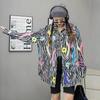 Thailand Tide Brand Autumn New Heavy Industry Bead Printing Long-sleeved Shirt Women's Medium and Long Loose Shirt Cross-border