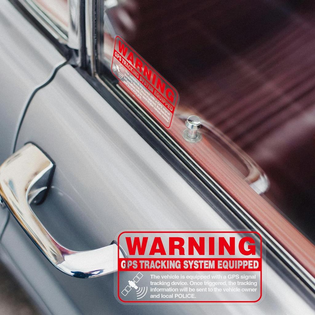 Warning GPS Tracking System Equipped Car Sticker 4x2 Inches Anti-Theft Protect Vehicle Windows Safety Warning Decals Waterproof Door Cling 8 Pack Red