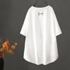 Damen locker geschnittenes Baumwoll-T-Shirt in mittlerer Länge