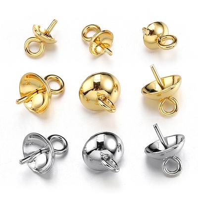 20pcs Stainless Steel Eye Pins Bail Top Drilled Pearl Beads End Caps Gold Color Pendant Charms Connectors for Jewelry Making DIY