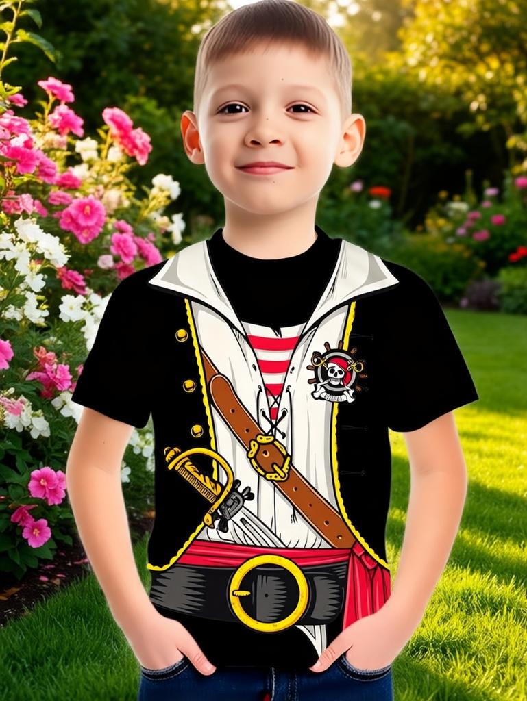 Children's T-Shirt Boy Cool Police Badge Print Fashion Round Neck Short Sleeve Summer Outdoor Sport Perfect Gift T-Shirt for Boy
