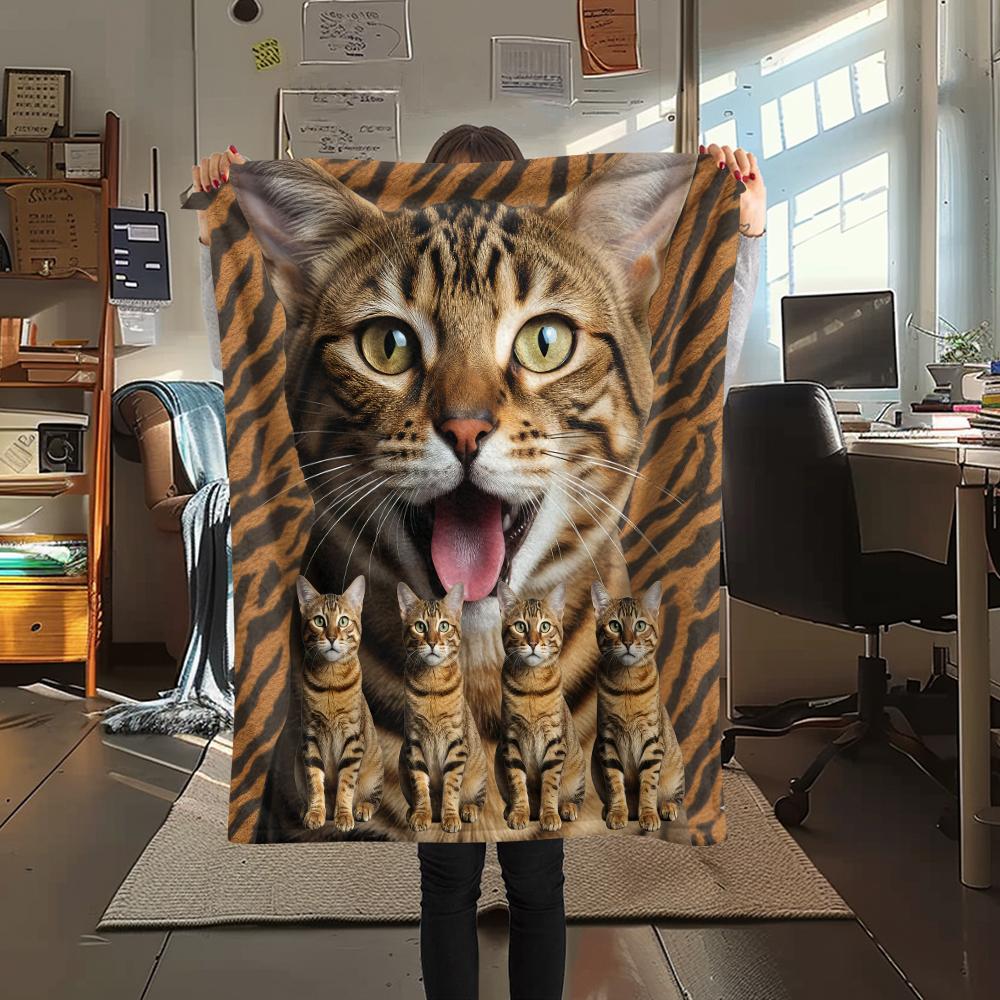 1 Stück Spielzeug Tigerkatzen-Print Flanelldecke, Hohe Qualität, Bequem für alle Jahreszeiten, Heimdekoration, Wärme und Komfort, Perfekt für Geschenke