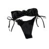 1011 New European and American Solid Color Glossy Floral Strapless Split Swimsuit Bikini Bikini