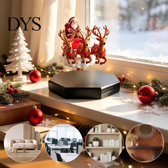 Christmas Tabletop Centerpiece Floating Santa Sleigh, Magnetic Levitation Santa's Flying Sleigh Ornament, Fun Holiday Accent Piece Display for