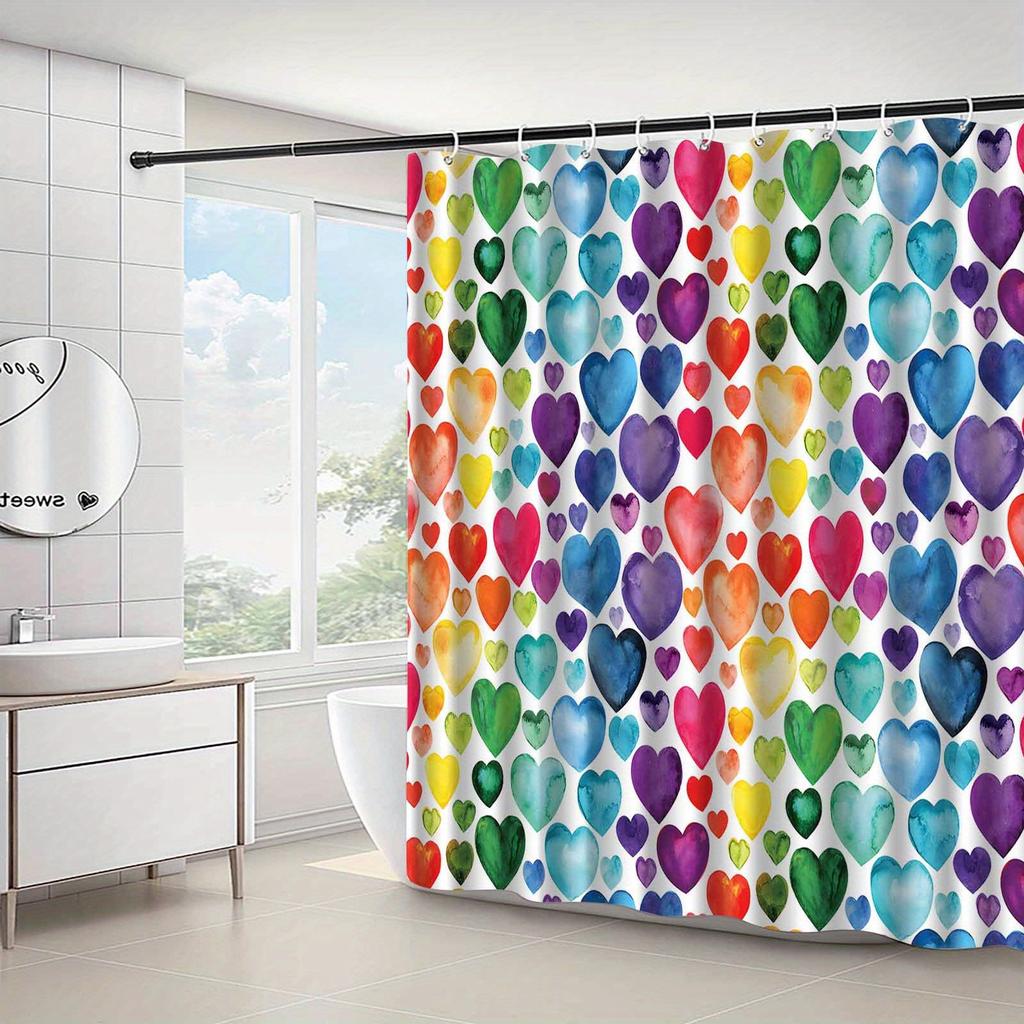 Quick Dry Easy Clean Shower Curtain With Hooks Waterproof Anti-mold Cute  Style Multi-scene Use For Bathtub Privacy Protection