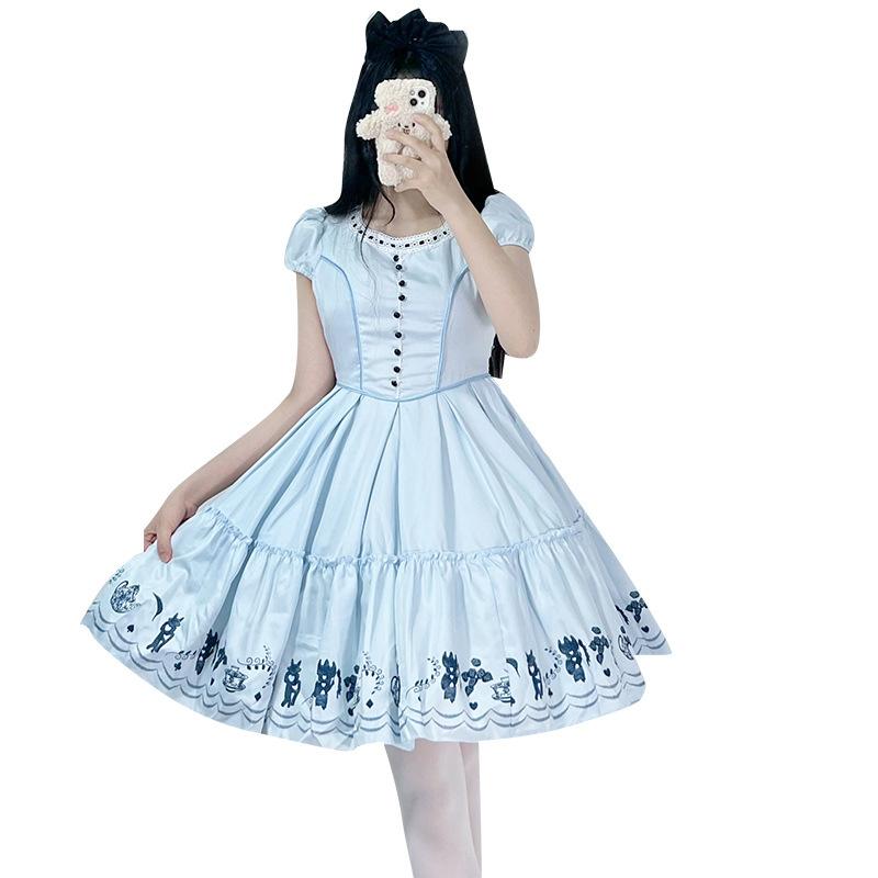 Halloween Alice in Wonderland, Japanese cute maid, blue short-sleeved princess dress