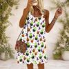 Women Plus Size Scoop Neck Thin Straps Sleeveless Loose Fit Halloween Pumpkin Printed White Dress
