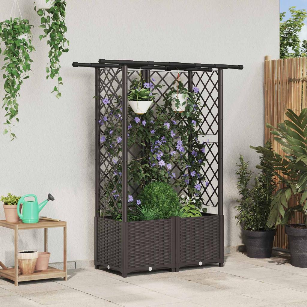 Raised Bed with Trellis and Canopy Brown 124 x 40 x 138 cm PP