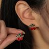 A Pair of Elegant Cherry Earrings, Inlaid with Sparkling Stone Decoration, Zinc Alloy Material, Suitable for Women's Fashion Wear