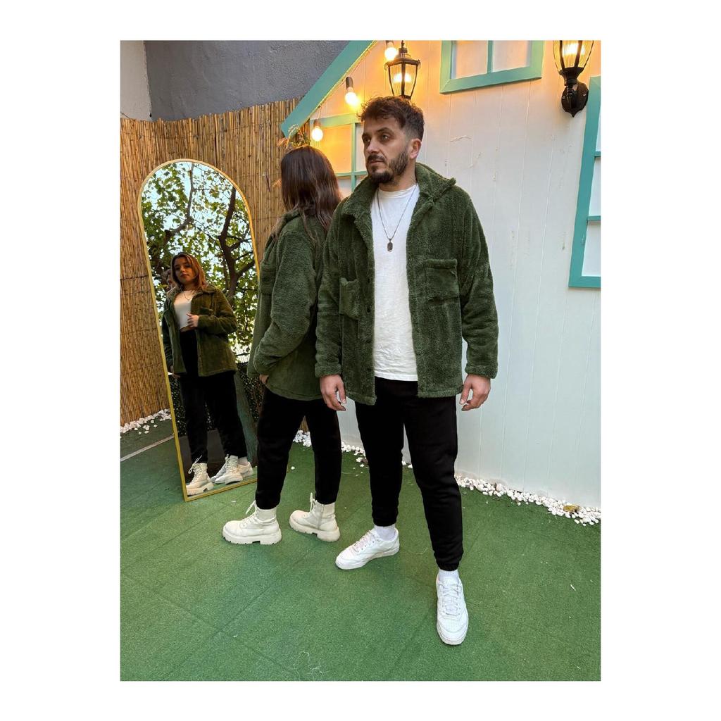 2-piece Men's Plush Jacket With Pockets - Gray Black Winter Shirt Collar