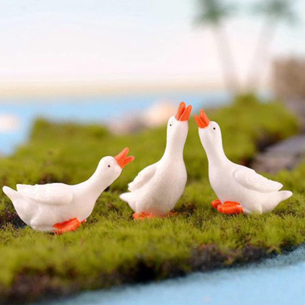 Amosfun 3 Set of White Goose Figurines Miniature Goose Figurines Animal Figures Decoration Toy House Courtyard Lawn Office Miniature Landscape