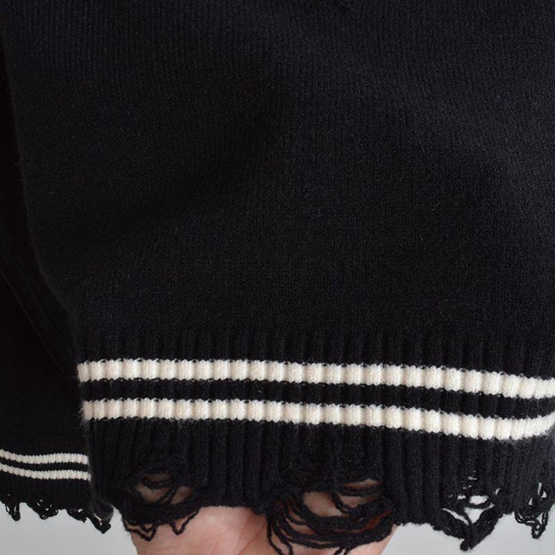 Spring & Fall New V-neck Short Tassel Raw Hem Ripped Long Sleeves Sweater Women's Thin Loose Slimming Sweater Tops