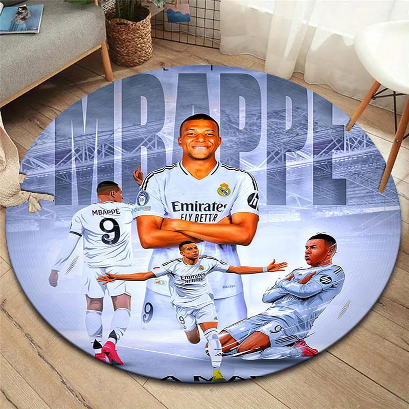 Kylian Mbappe Round Area Rug,Carpet Rug for Living Room Bedroom Sofa Playroom Decor,Non-slip Floor Mat
