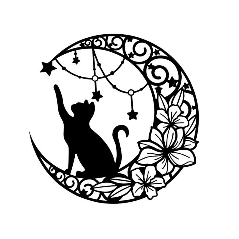 Handcraft Moon Cat Shape Iron Party Decor Delicate Craftsmanship, Enchanting Spooky Atmospheres at Home Offices