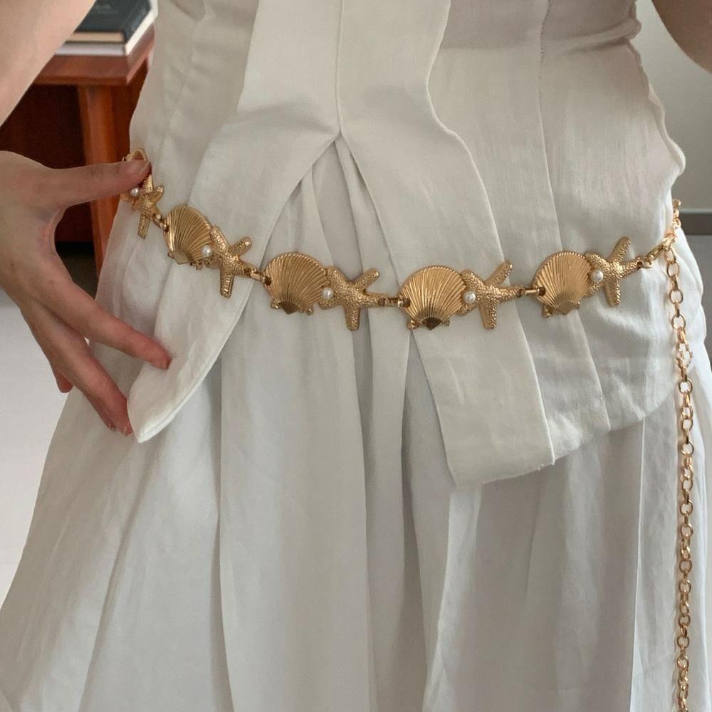 Zinc Zinc Alloy Pearl Shell Starfish Waist Chain Ornaments Starfish Beach Body Chain  Daily