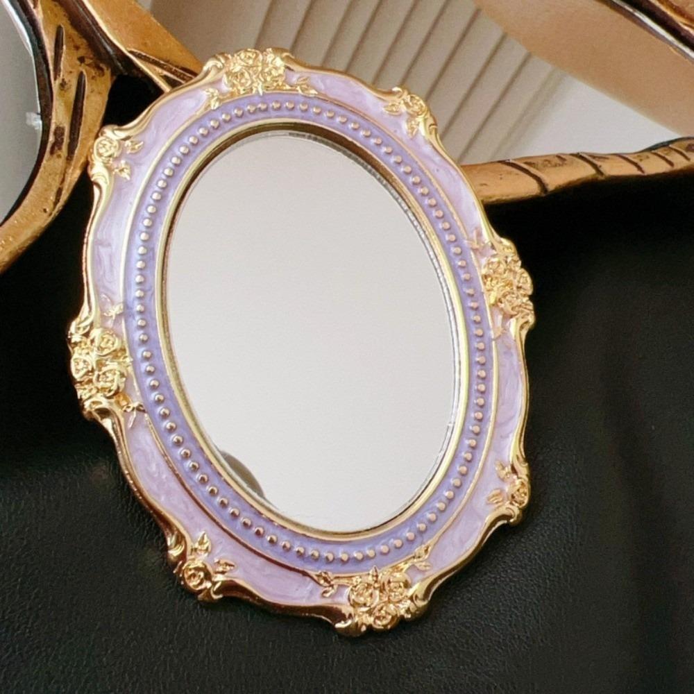 Mini Enamel Makeup Mirror Metal Frame Crystal Bow Mirror Lolita Embossment Mirror  Student Use
