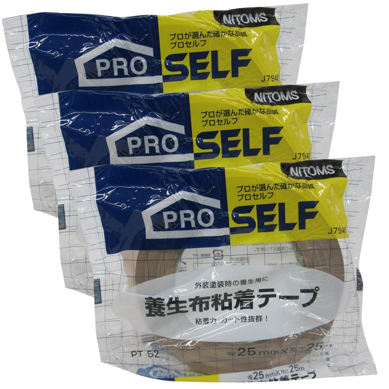 

Nitoms PROSELF Малярный скотч Ширина 25 мм x 25 м Упаковка из картона Сделано в Не оставляет широких следов царапин A9161 PT-52, Длинный, 3, Цвет, Япония, бежевый