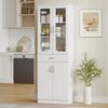 Mobile da Cucina Credenza con Ripiano Regolabile Cassetto 2 Ante Armadio Alto con Porta in Vetro 60 x 35 x 180 cm Bianco