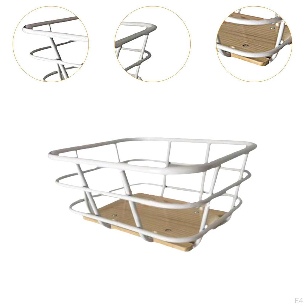 Bike Front Basket Bicycle Stylish Heavy Duty Wood Base Iron Wire Cargo Rack Cycling