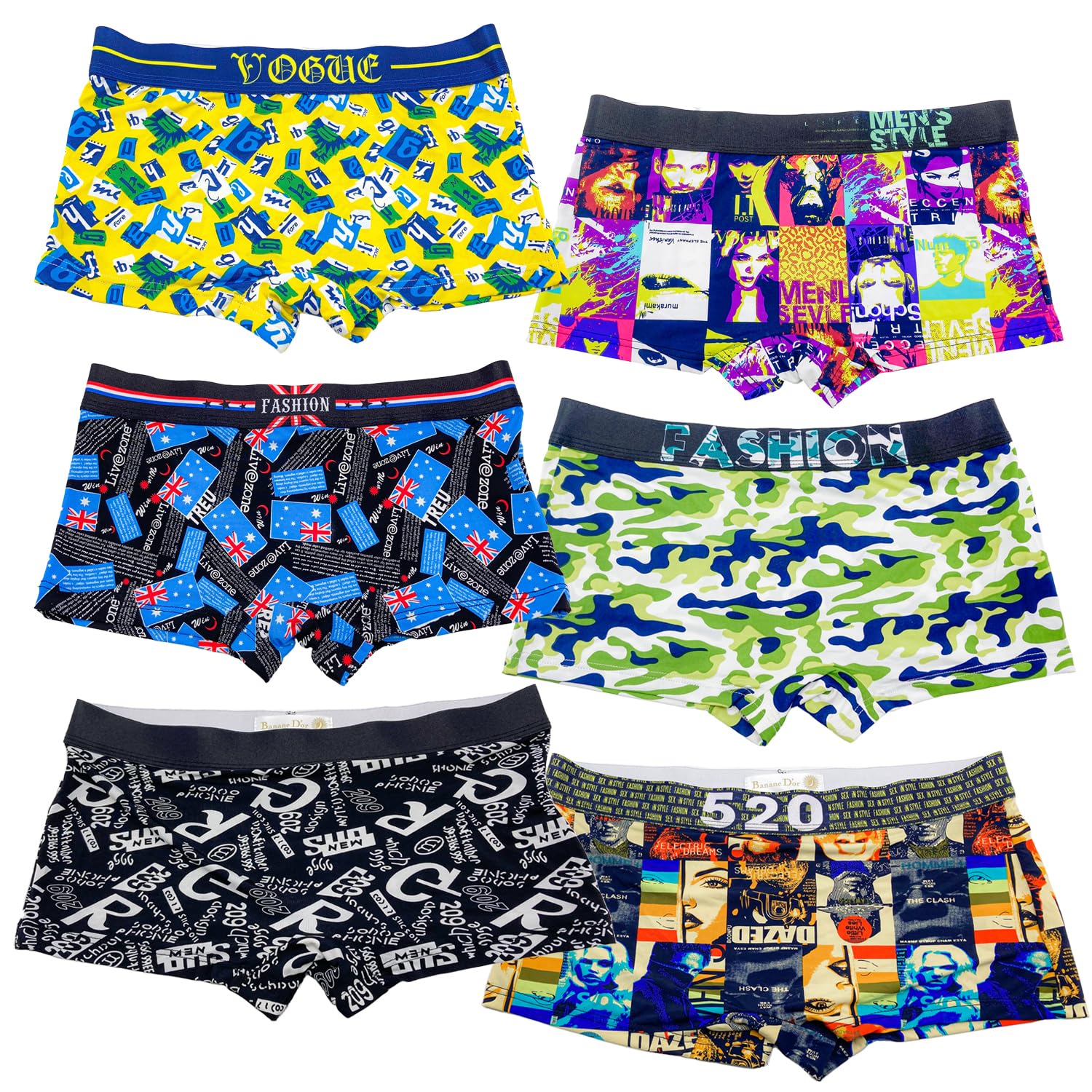 

Banane Ice Silk Boxer Briefs Set 6 D or Women s (XL, Colors)