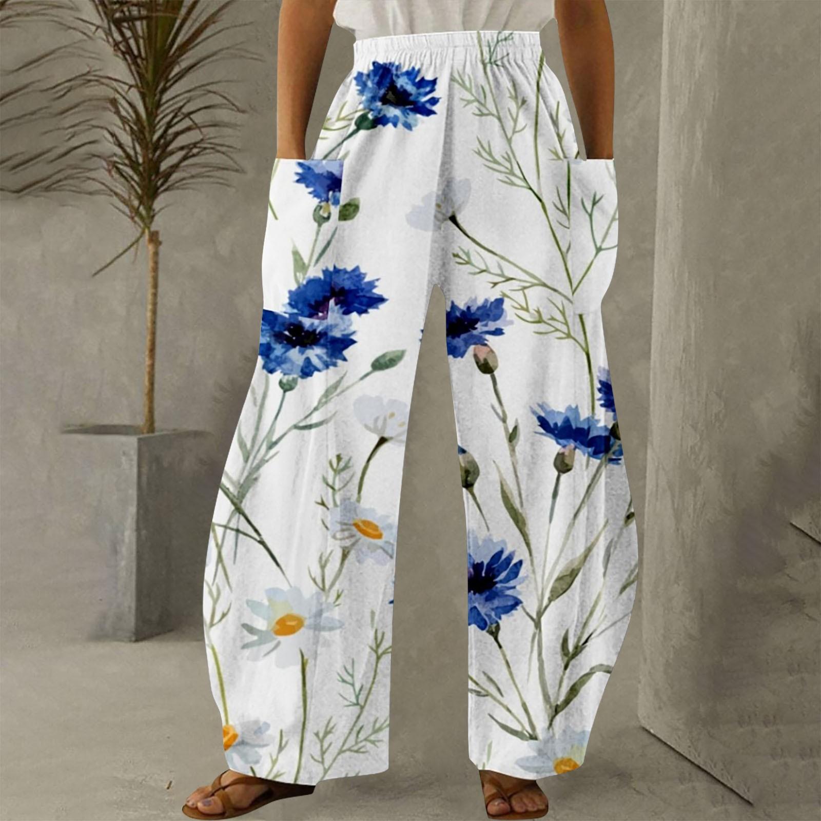 

Женская мода в стиле ретро, ​​литература и художественный принт, повседневные свободные брюки, свободные брюки больших размеров M белый