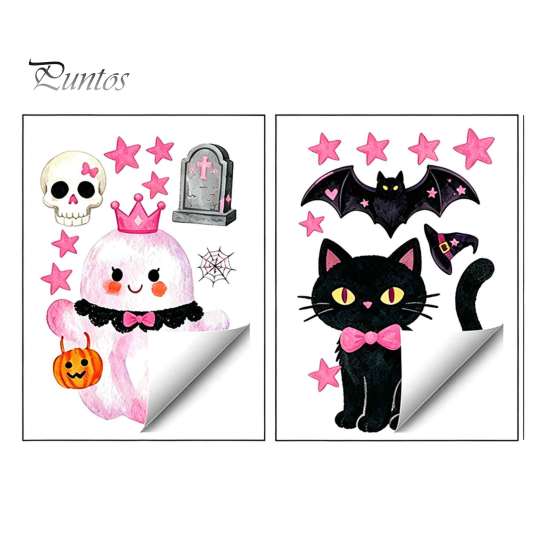 Removable Holiday Decor 2 Sheets Halloween Cartoon Ghost Window Cling, Spooky Decorative Reusable Cling Glass Sticker, Waterproof Static Decal