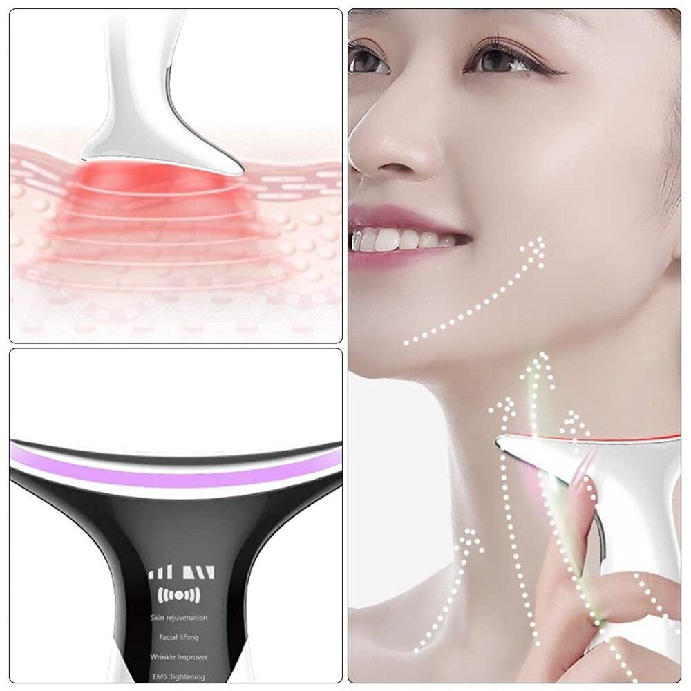 Neck Face Beauty Device EMS 3 Colors LED Photon Therapy Skin Tighten Reduce Double Chin Anti Wrinkle Massager Face Lifting Tool