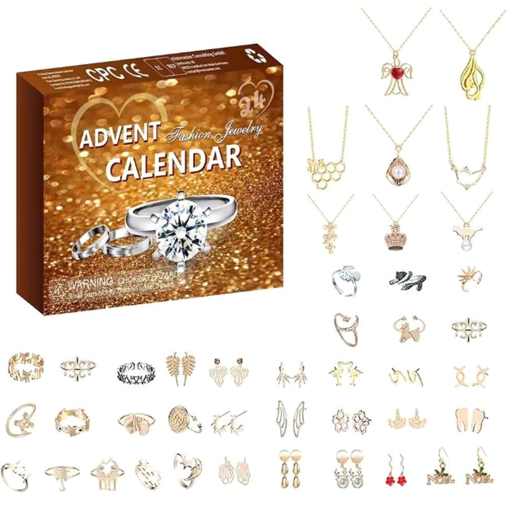 24 Day Christmas Countdown Calendar Jewelry Advent Calendar for Adult Women with Necklace Rings Earring Christmas Countdown Gift