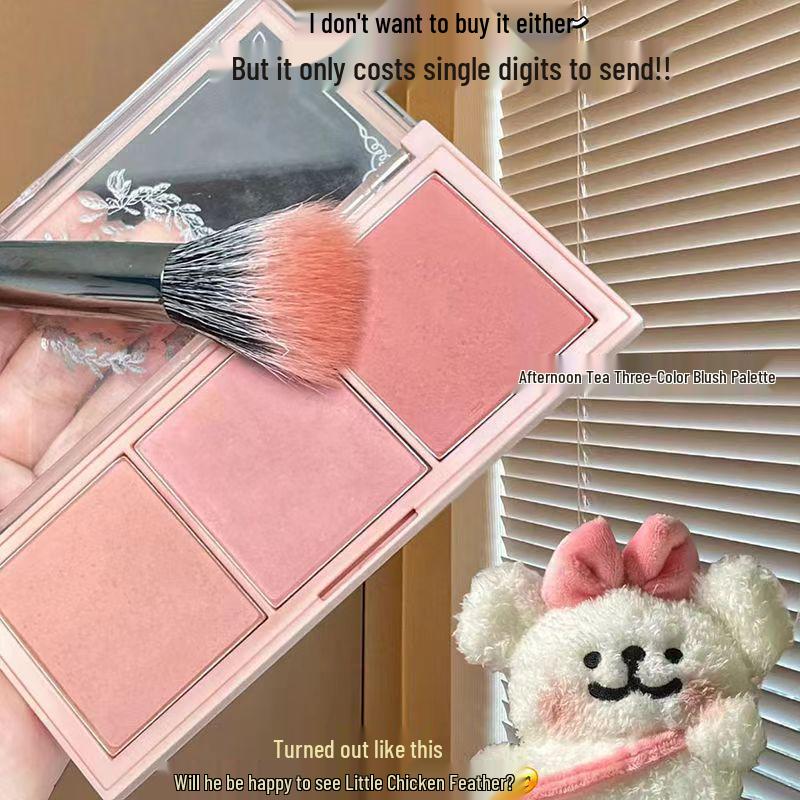 3-Color Blush & Highlight Palette with Cream Rouge, Blush, and Eyeshadow for Contouring & Saturation