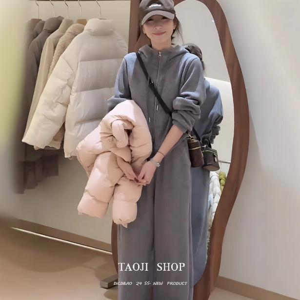 2026 Korean Style Hooded Sweatshirt & Elastic Waist Wide-Leg Pants Set for Women - Spring/Autumn Collection