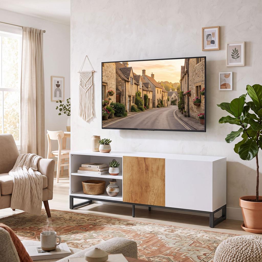 TV Cabinet for TVs Up To 55 Inches, Modern TV Lowboard, White