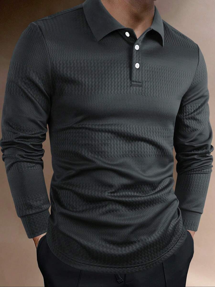 Men S Casual Stand Collar Long Sleeve Sports Fitness Polo Shirt S чёрный