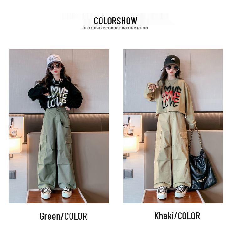 2025 Girls' Trendy Autumn Cargo Pants Two-Piece Set