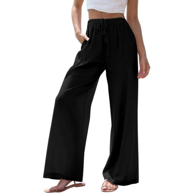 VEZFAA Women's Fashion Casual Solid Color Print High Waist Trousers Pants & Capris