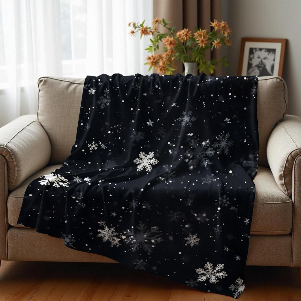 Night Snow Texture Cartoon Anime Print Flannel Blanket Soft Warm Throw for Kids Bedroom Sofa Christmas Office Car