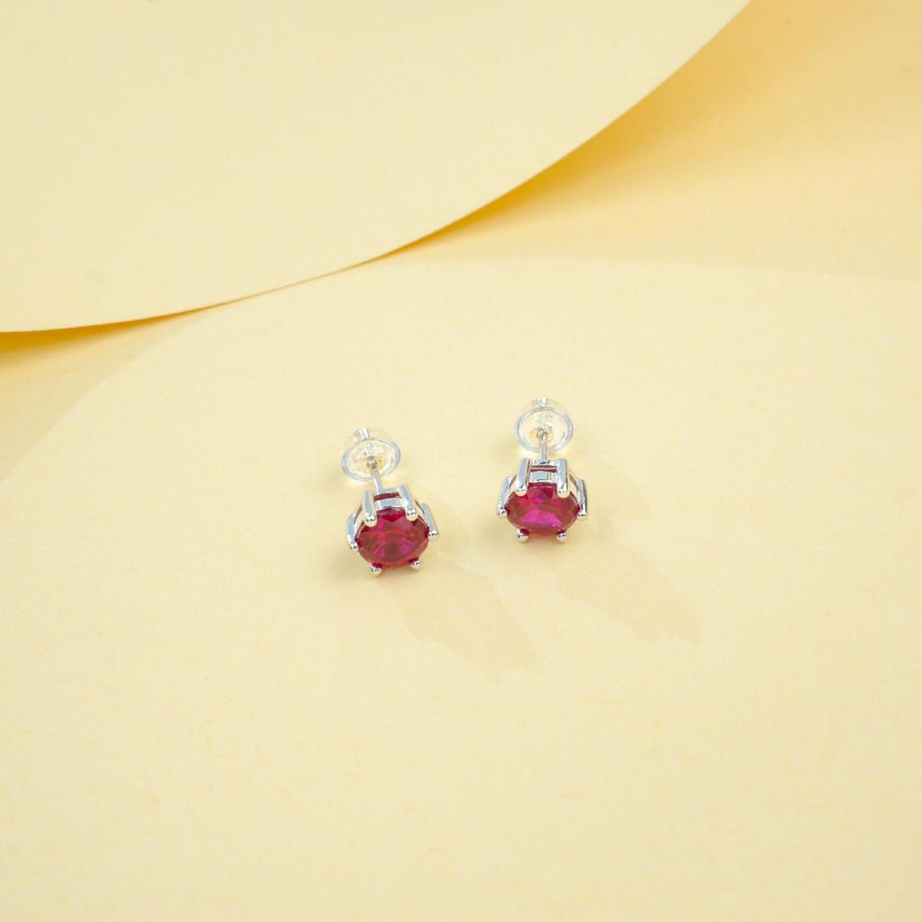 Zhou Hengfu S925 Sterling Silver Cultured Ruby Luxury Retro Gem Earrings for Women.