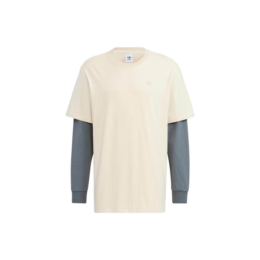 Adidas Originals X Charr Collaboration Fake Two-Piece Letter Print Round Neck Long Sleeve T-Shirt Unisex Tops Off-White HR3469