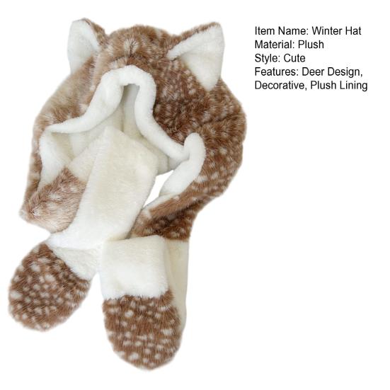 Winter Hat with Ear Flap Scarf Cartoon Deer Design Ear Protection Hat Skiing Camping Travel Headwear
