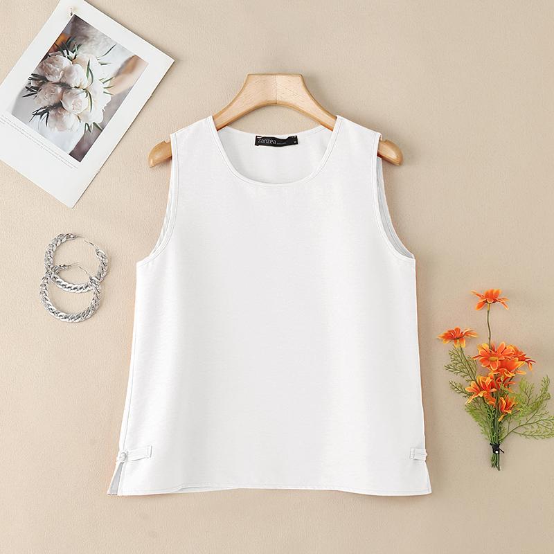 

ZANZEA Женские повседневные топы-майки без рукавов с круглым вырезом, свободные, летние 5XL белый