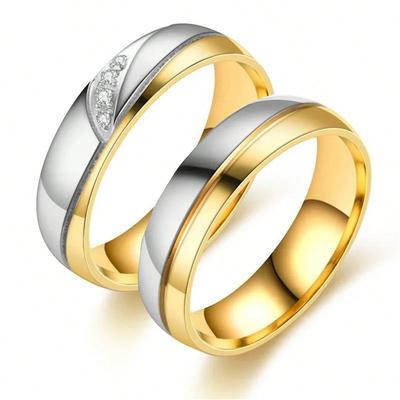 Fashion Stainless Steel Couple Rings For Men Women with Rhinestones Zirconia Rings Wedding Party  Valentines Day Gifts