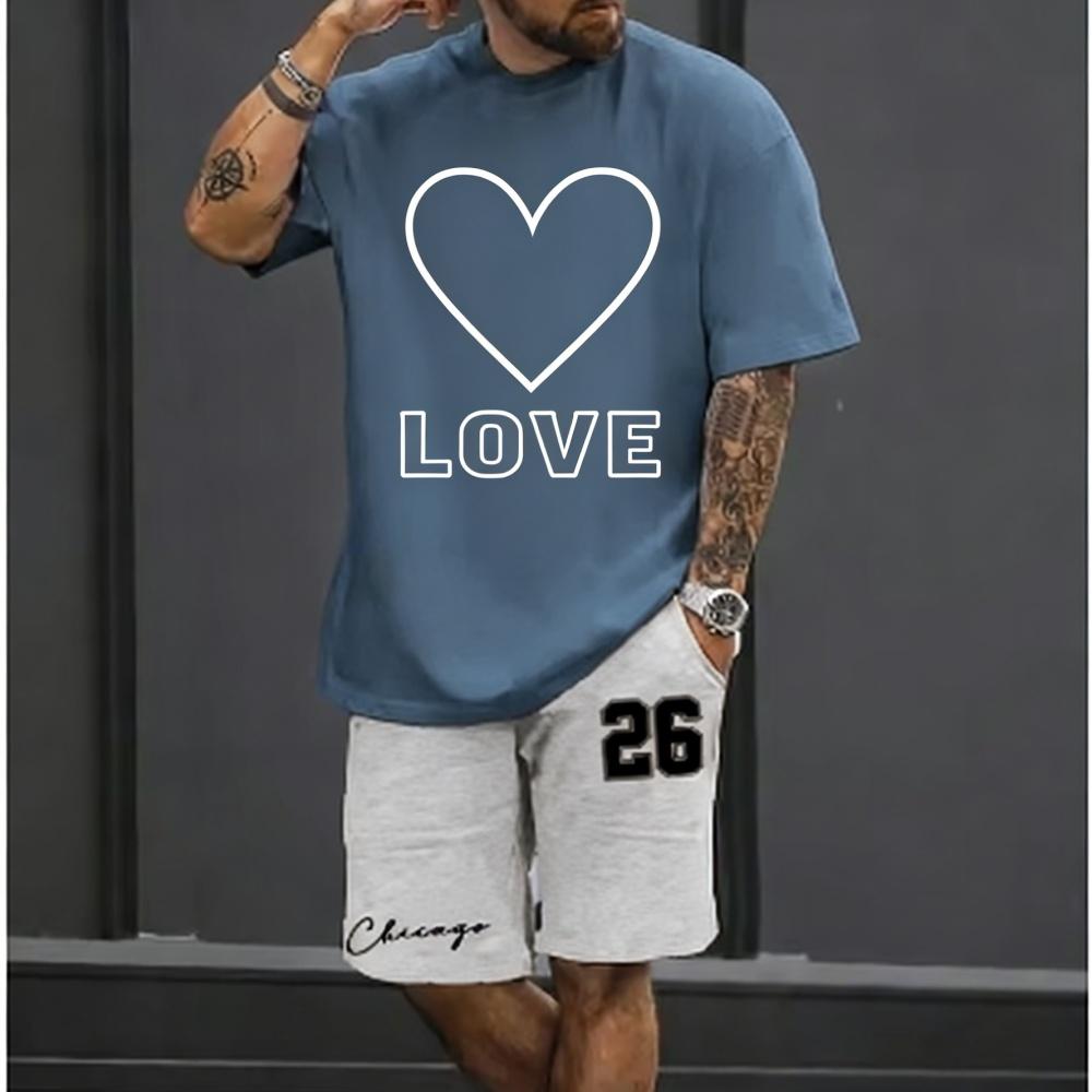 Simple Street Fashion Men's Short Sleeve Suit Outdoor Crew Neck Top Tee Casual Comfortable Shorts Men's T-shirts Clothing Suits