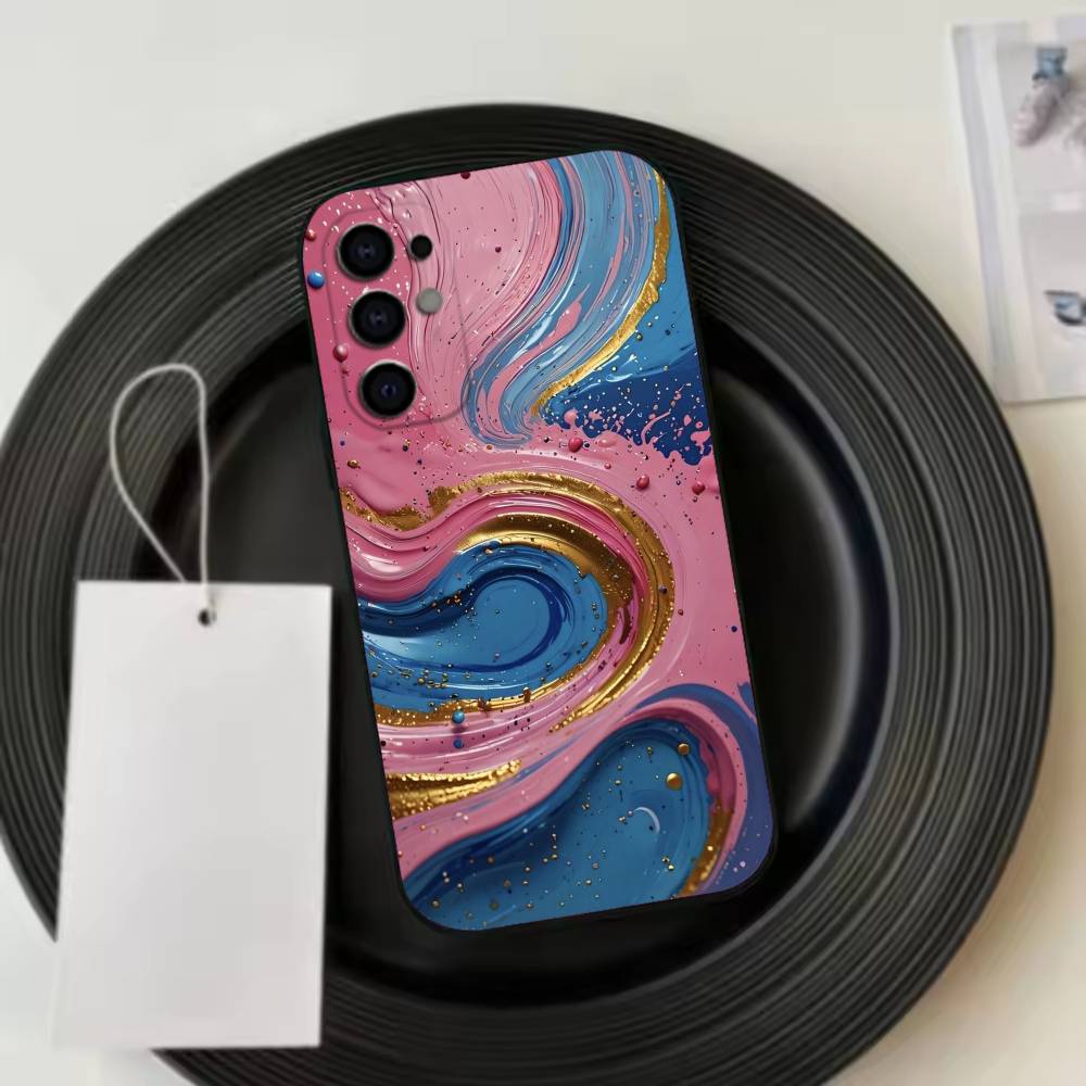Luxury Pink Blue Oil Painting Phone Case For Samsung S25,S24,S21,S22,S23,S30,Ultra,S20,Plus,Fe,Soft Silicone Black Cover