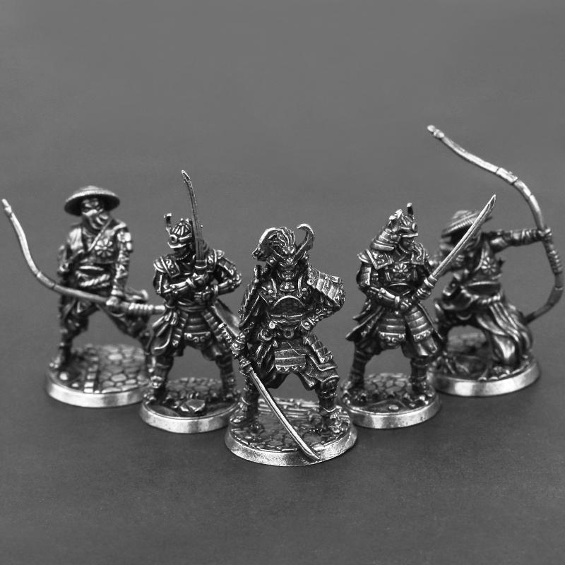 White Copper Japanese Shogunate Samurai Figurines Miniatures Vintage Metal Soldiers Model Statue Desktop Toy Ornament Decoration