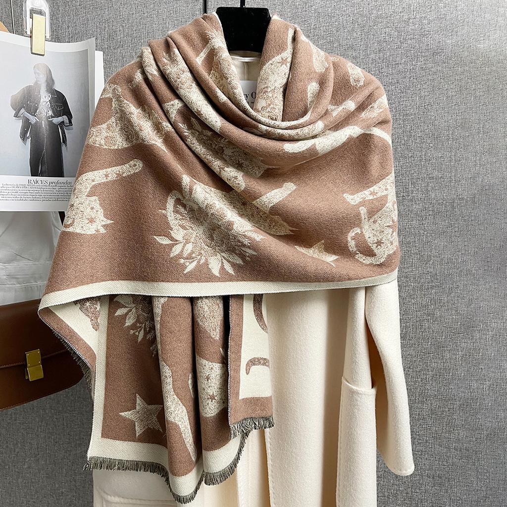 Women S Cat Silhouette Printed Double Sided Faux Cashmere Warm Scarf